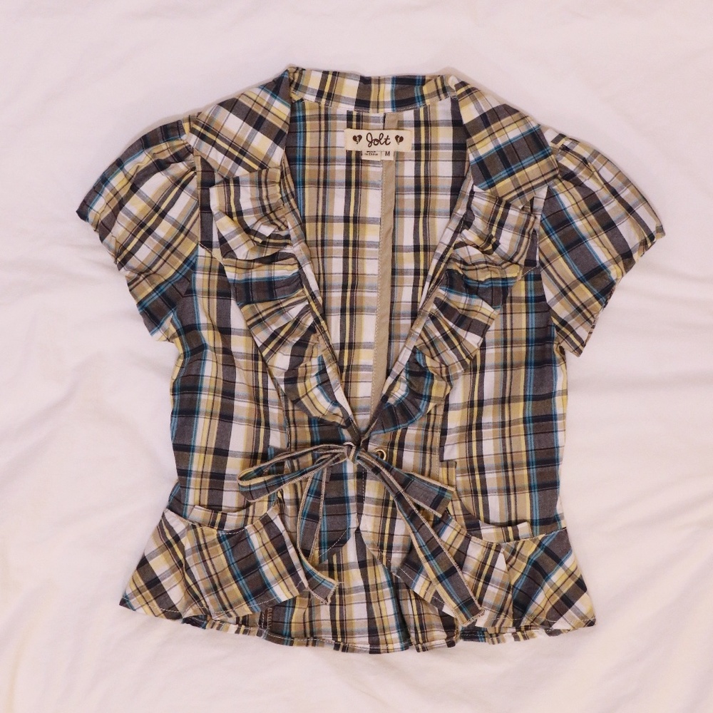 Jolt Self-tie Plaid Top With Pockets